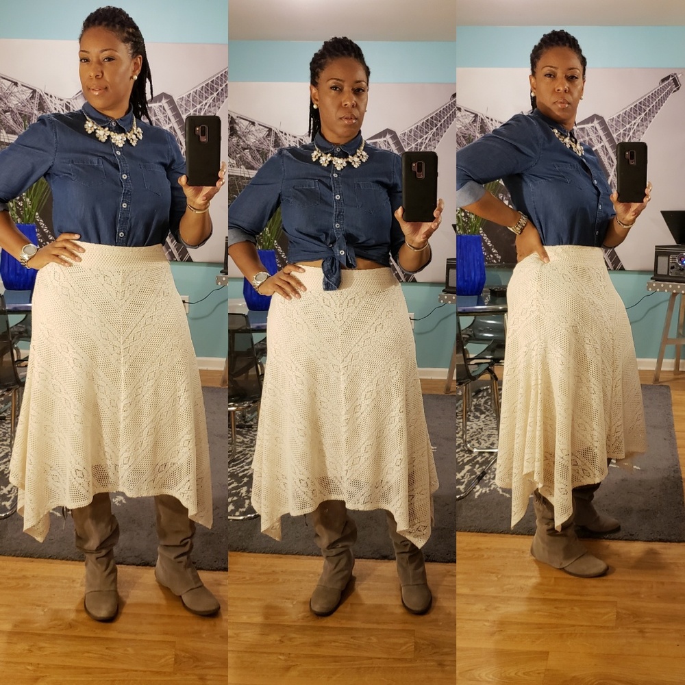 New Direction Cream Color Midi Skirt